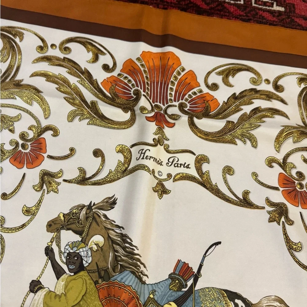 AUTHENTIC Hermès Cheval Turc 100% Silk Scarf Brown/Gold